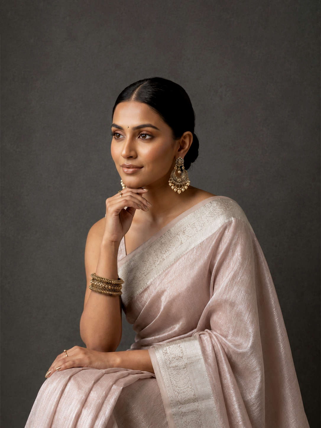 Peach Bengal Benarasi Blended Tissue