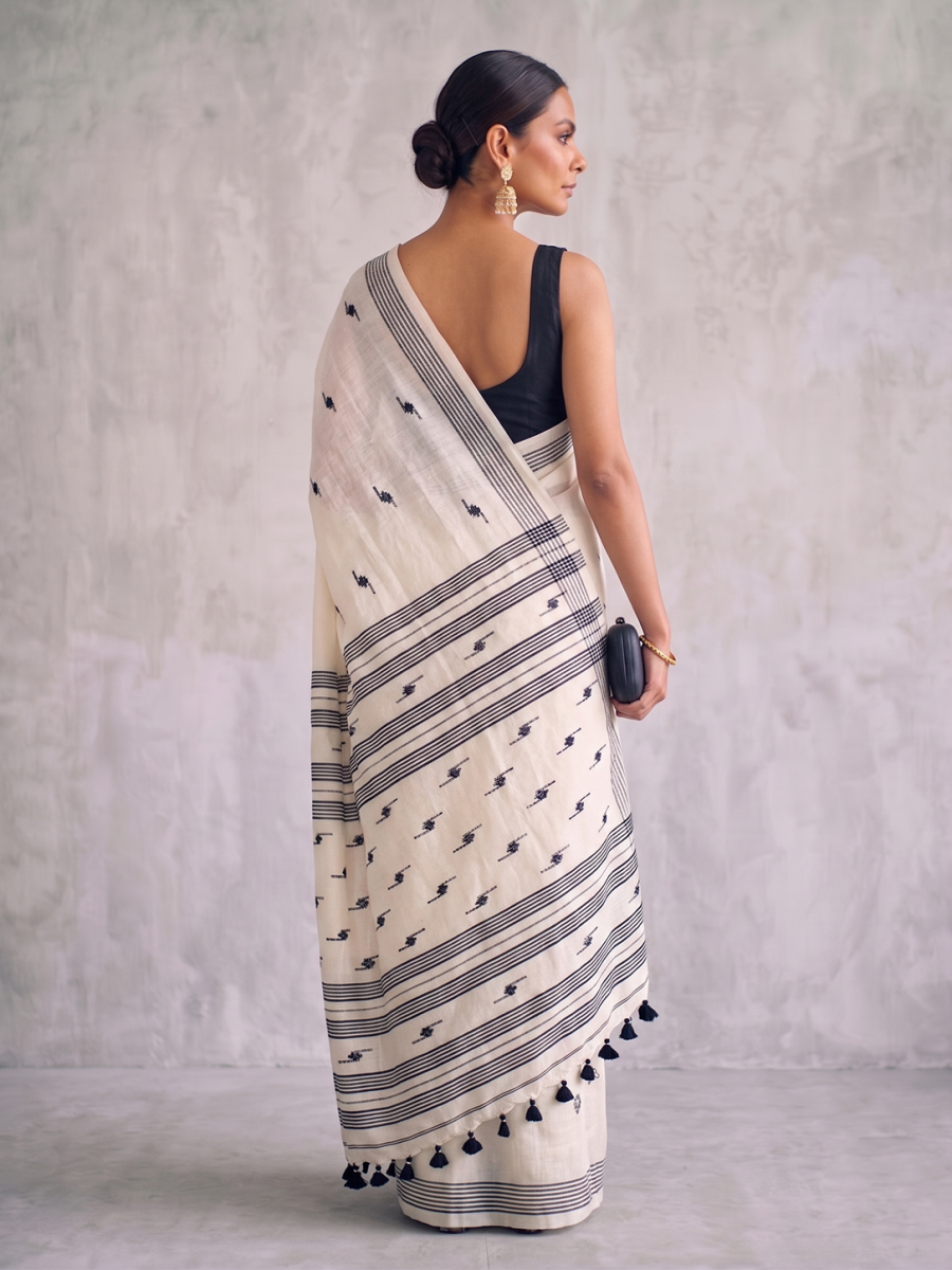 Off-white with Black Soft Bengal Cotton Handloom