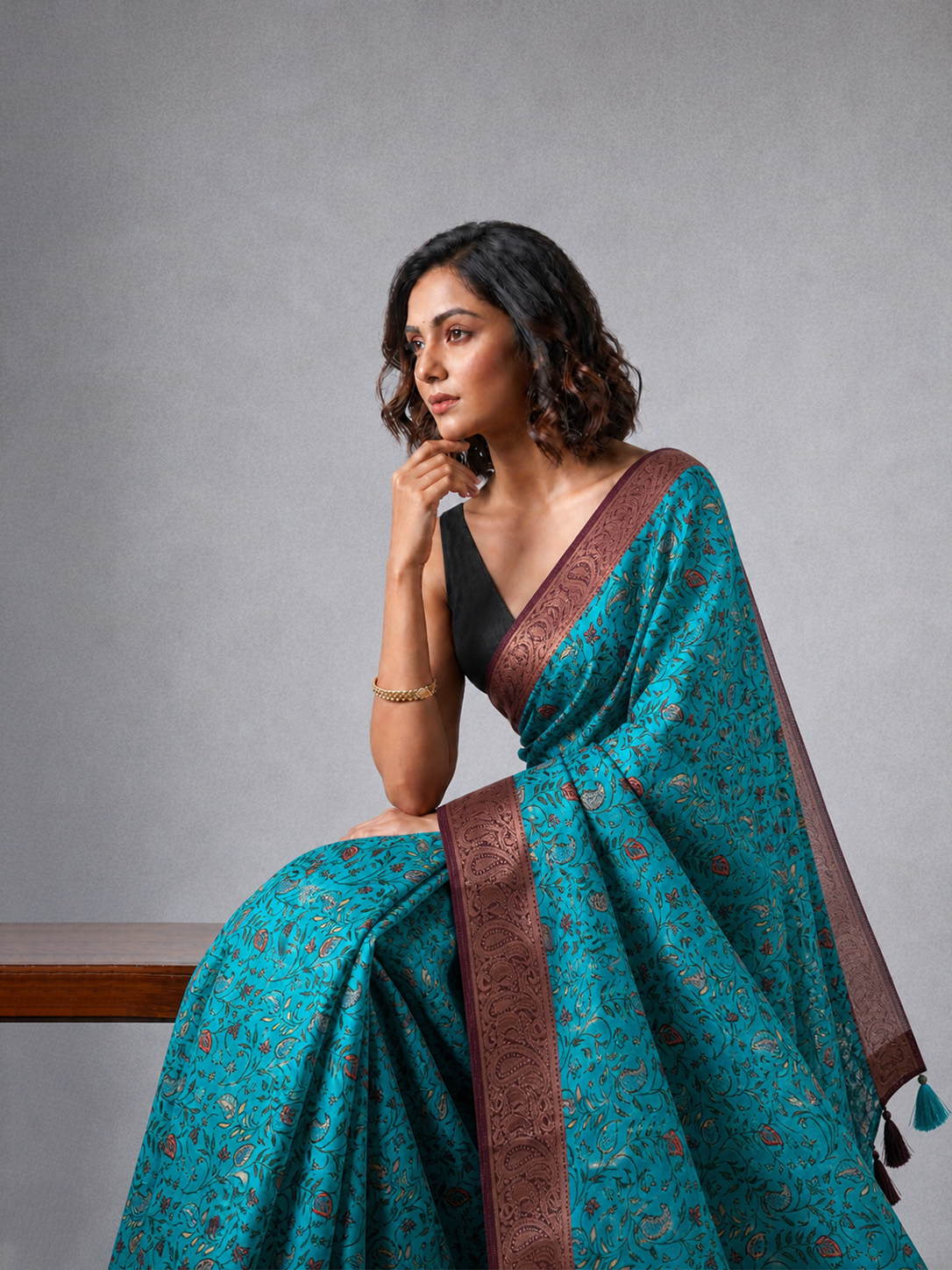 Blue Karnataka Cotton Silk Kalamkari