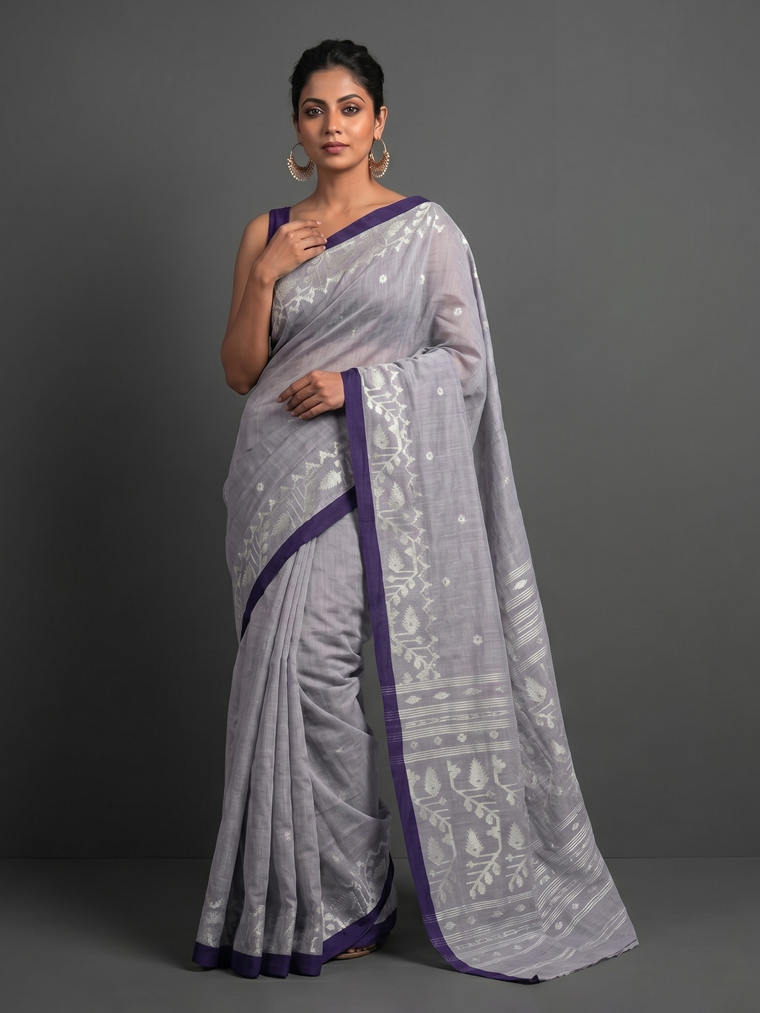 Lavendar Bengal Soft Cotton Jamdani
