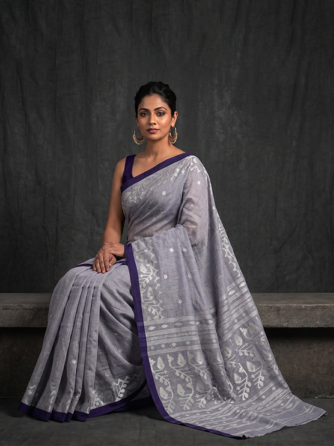 Lavendar Bengal Soft Cotton Jamdani
