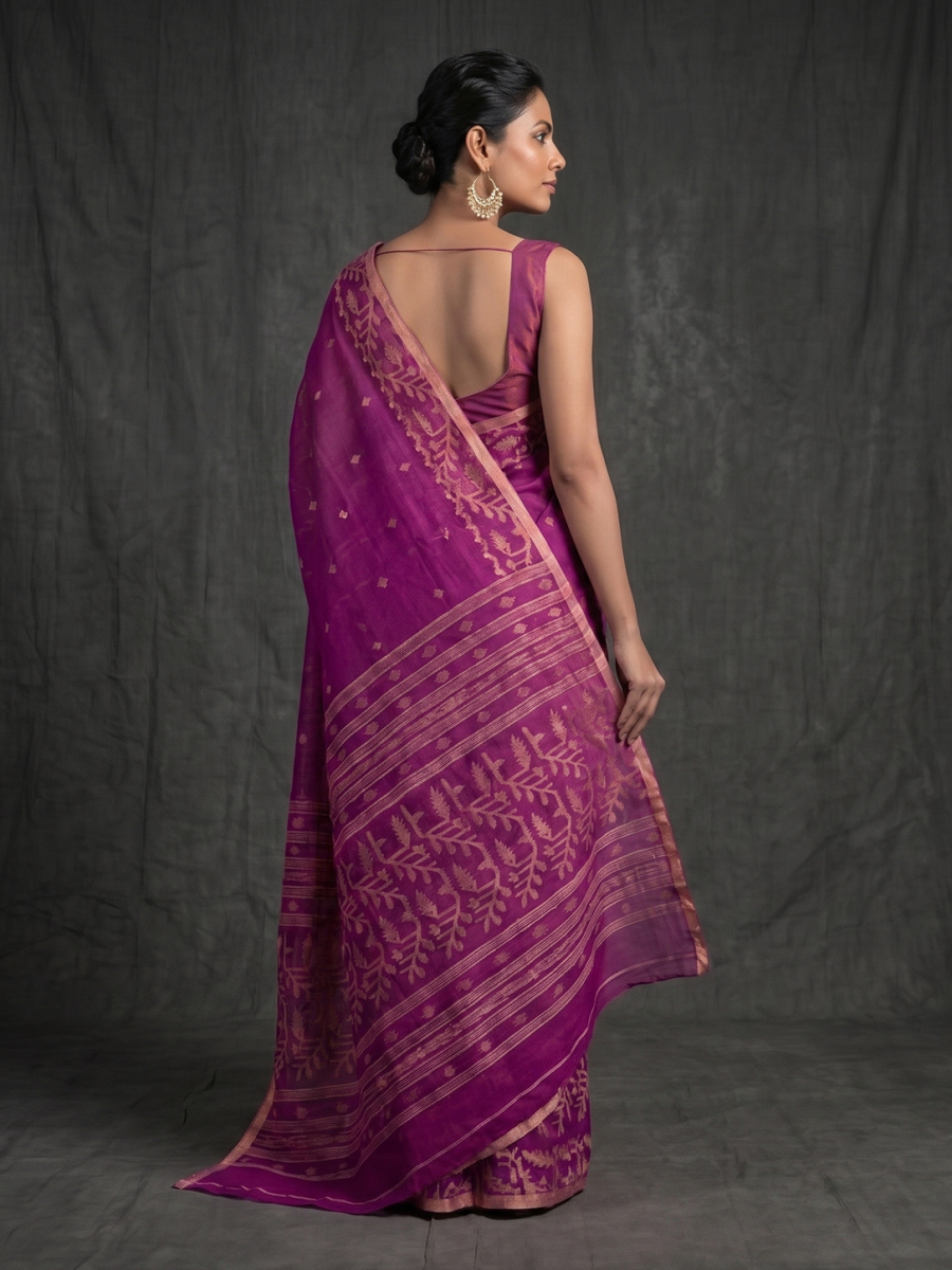Magenta Bengal Cotton Jamdani