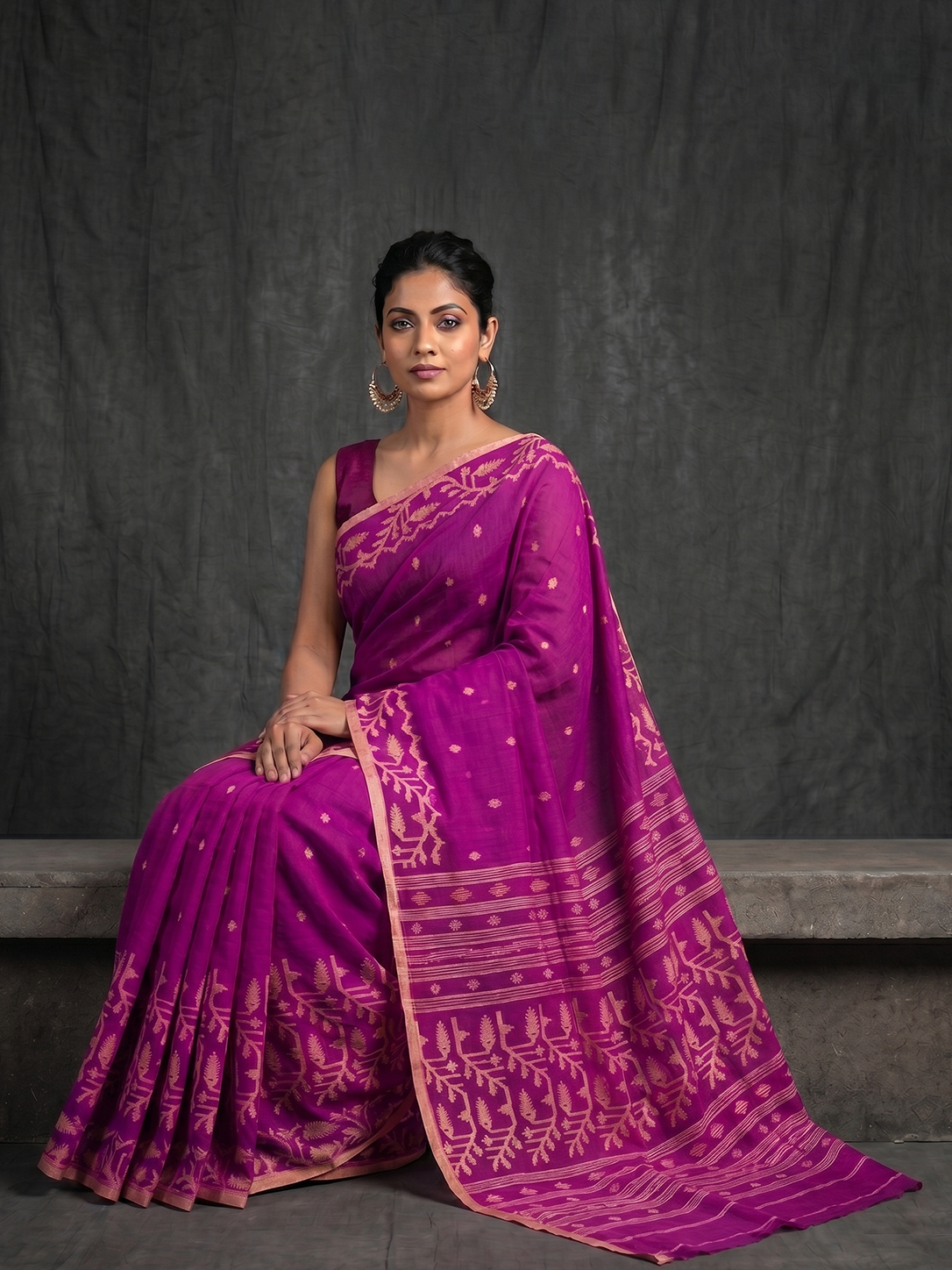 Magenta Bengal Cotton Jamdani