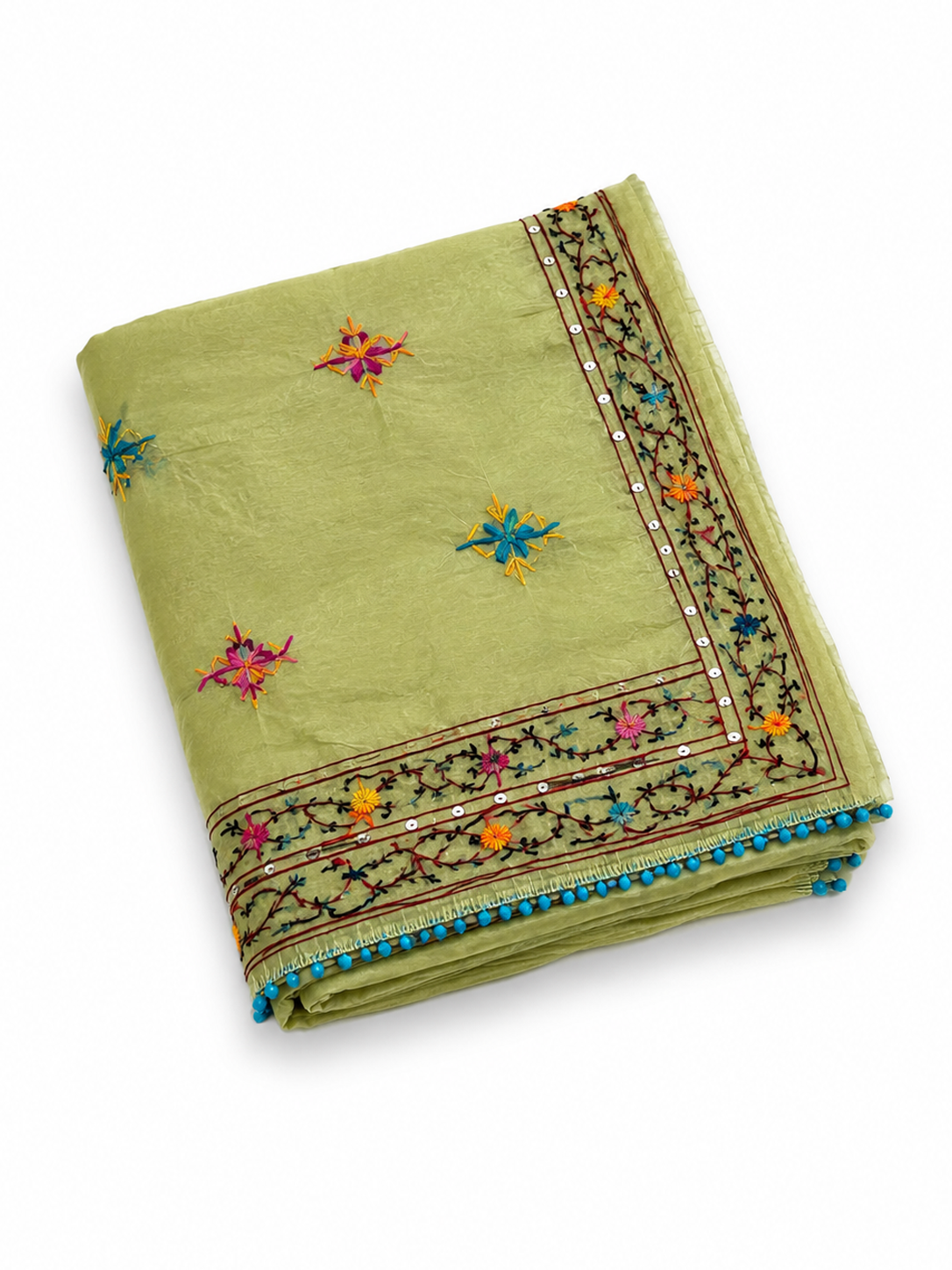 Mint Green Punjab Cotton Phoolkari Embroidery