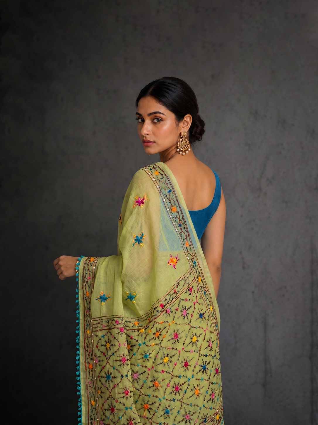 Mint Green Punjab Cotton Phoolkari Embroidery