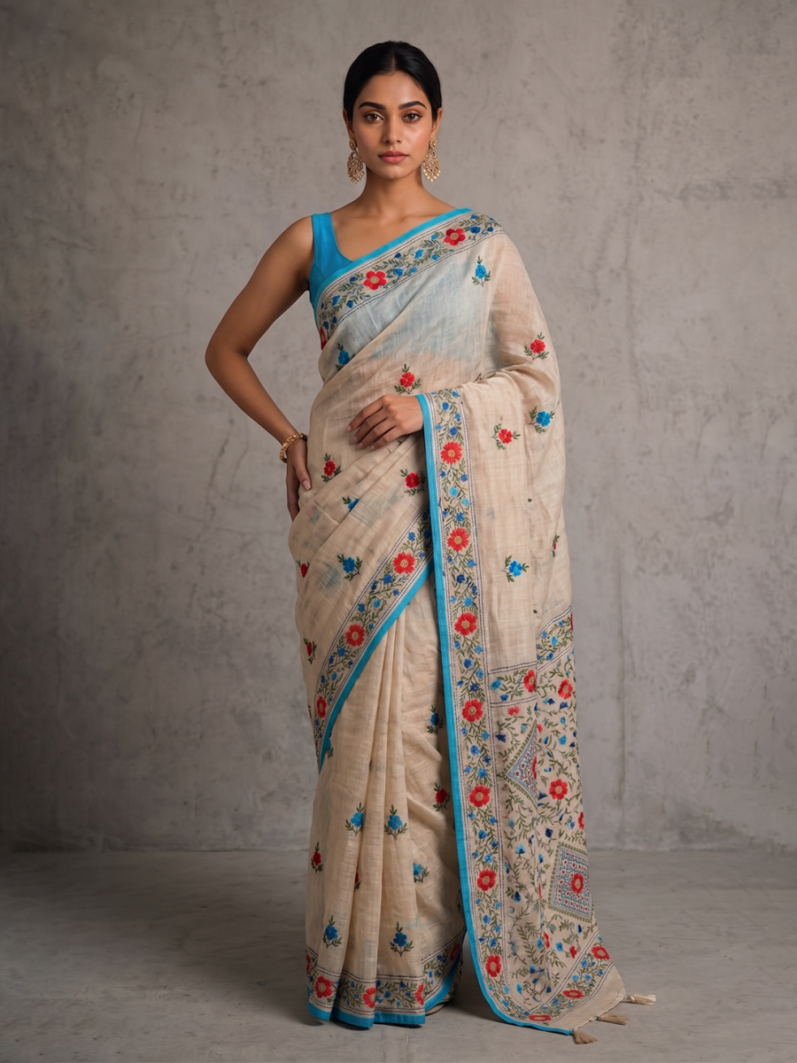 Off white Punjab Cotton Phoolkari Embroidery