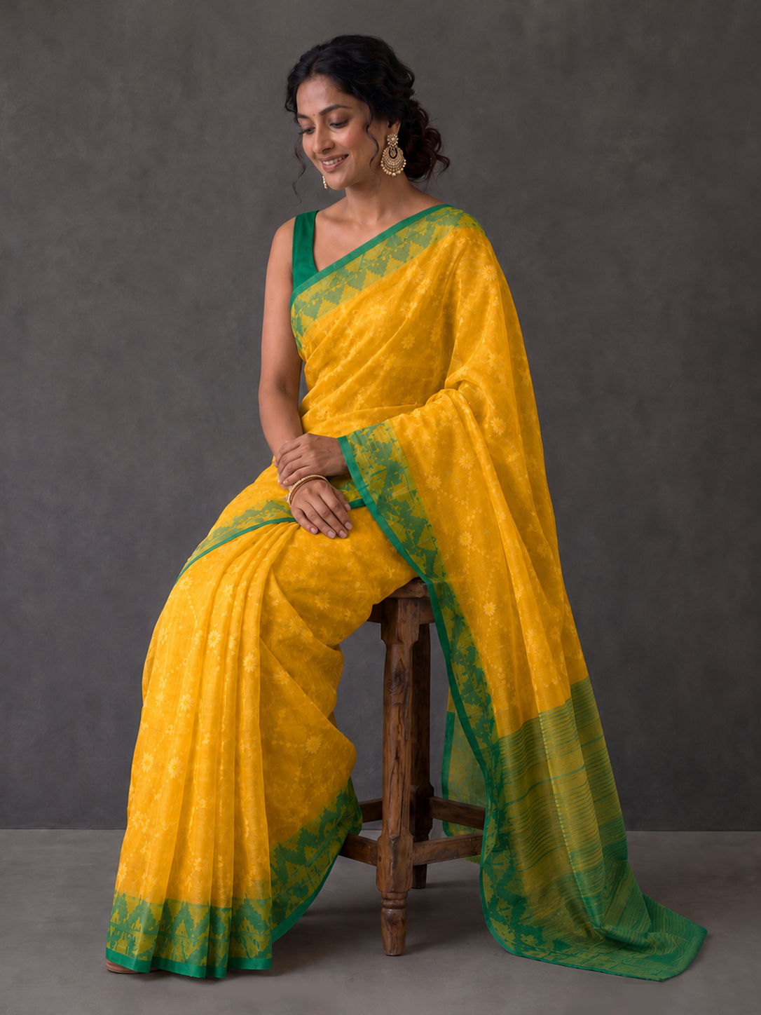 Yellow Green Bangladeshi Cotton Jamdani