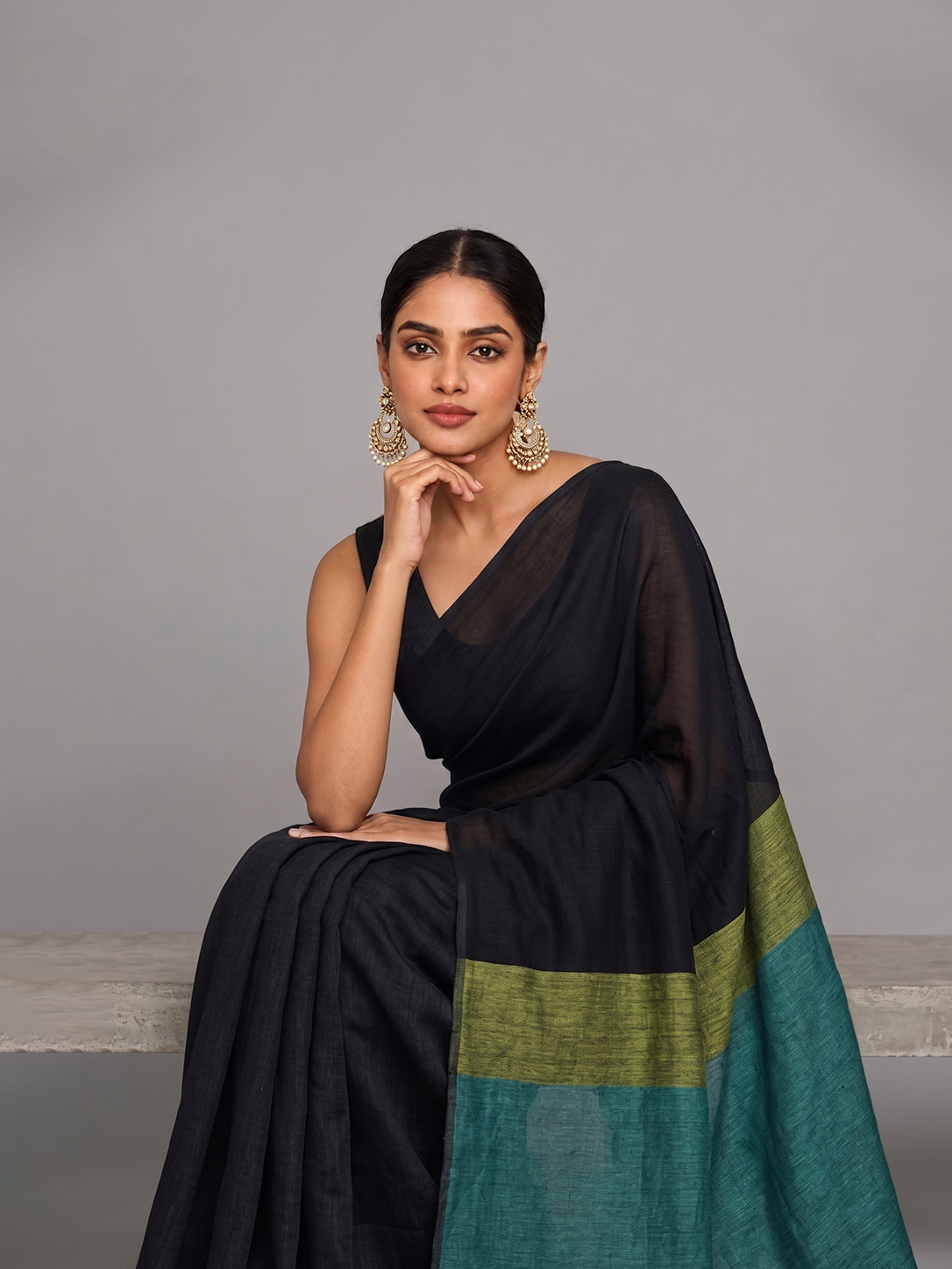 Black with Green Bengal Linen