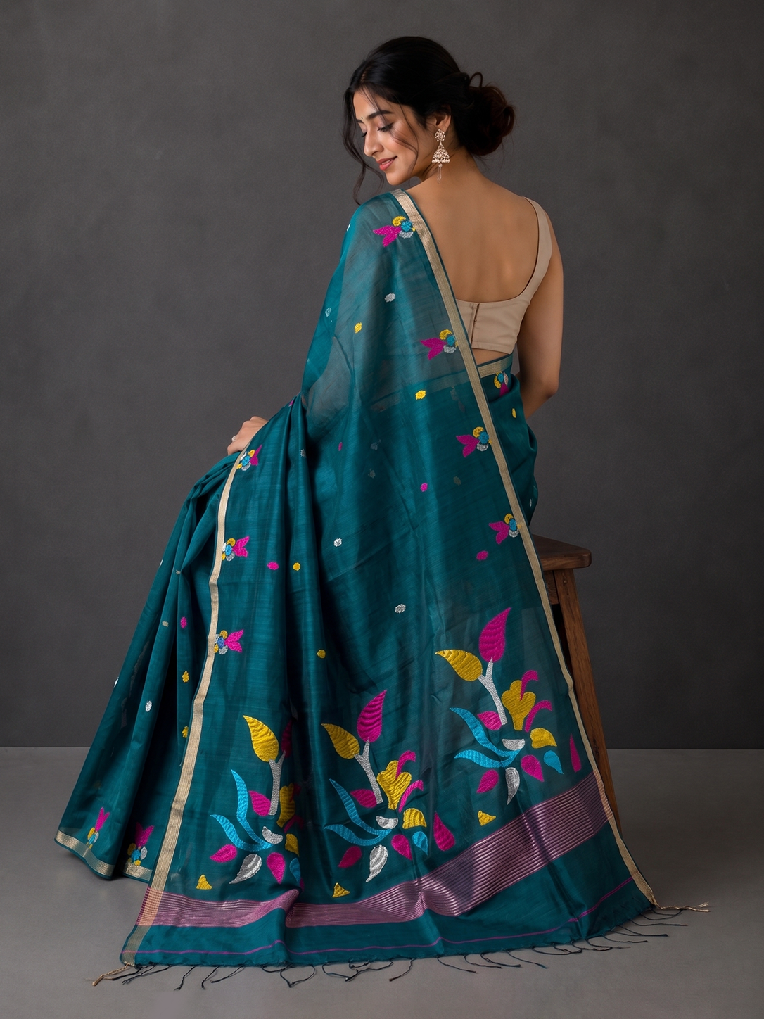 Green Bengal Muslin Jamdani