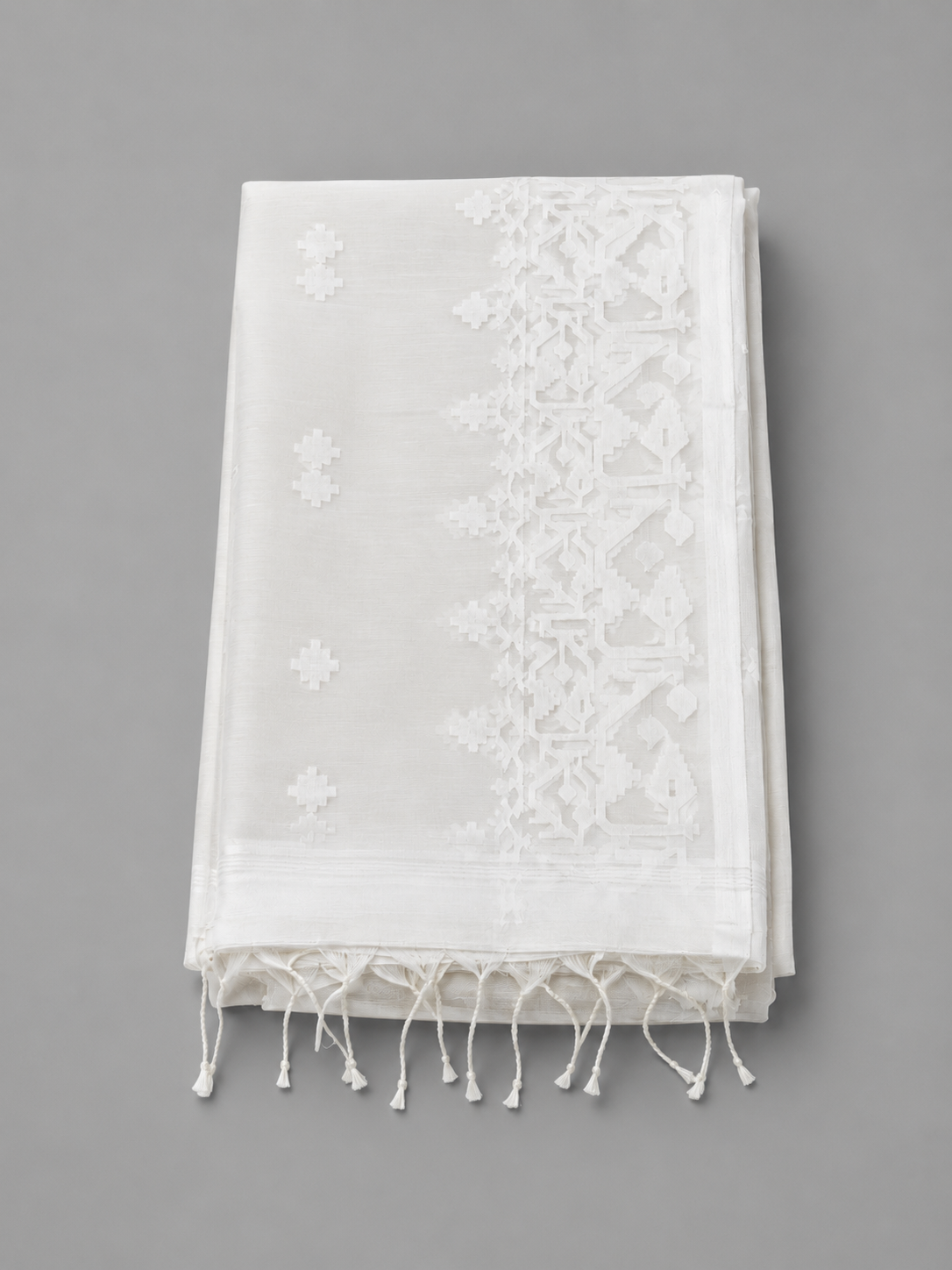Off White Zari-woven Bengal-Muslin