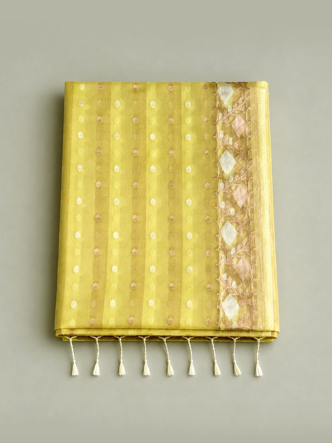 Yellow Bengal Muslin Jamdani Saree