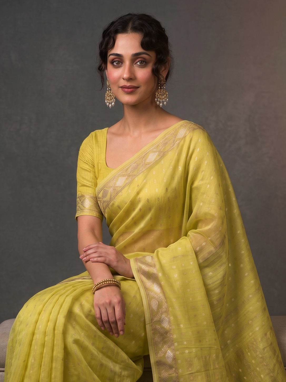 Yellow Bengal Muslin Jamdani Saree