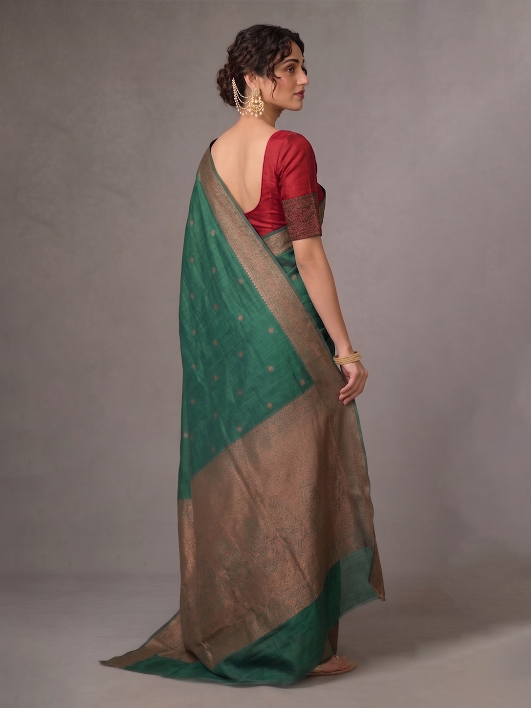 Bottle Green Zari-woven Raw Silk Benarasi