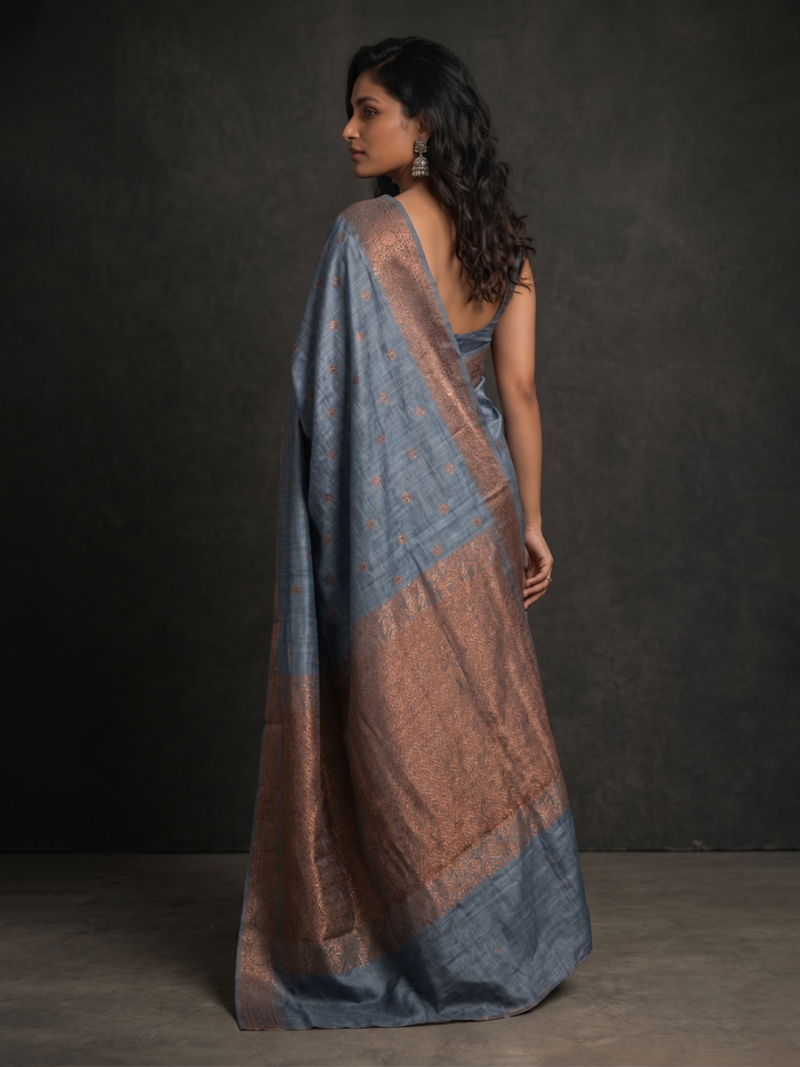 Grey  Zari-woven Raw Silk Benarasi