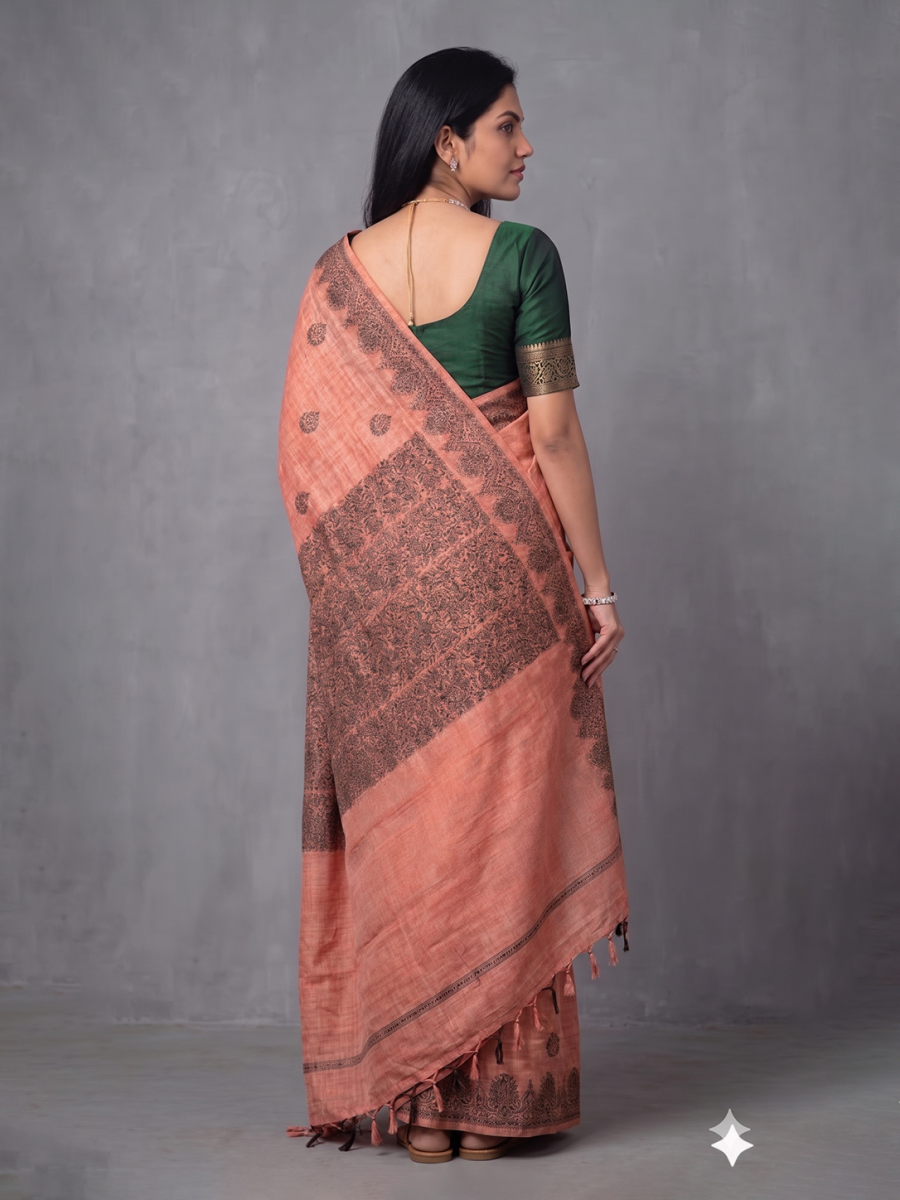 Peach Zari-woven Raw Silk Benarasi