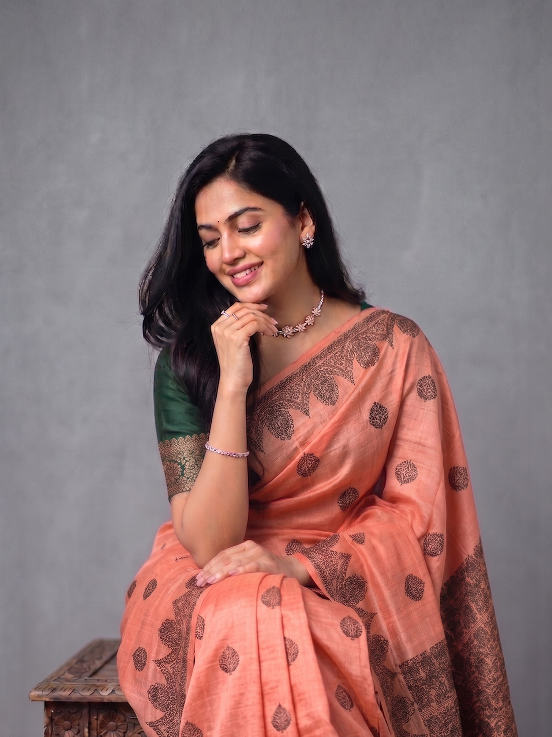 Peach Zari-woven Raw Silk Benarasi