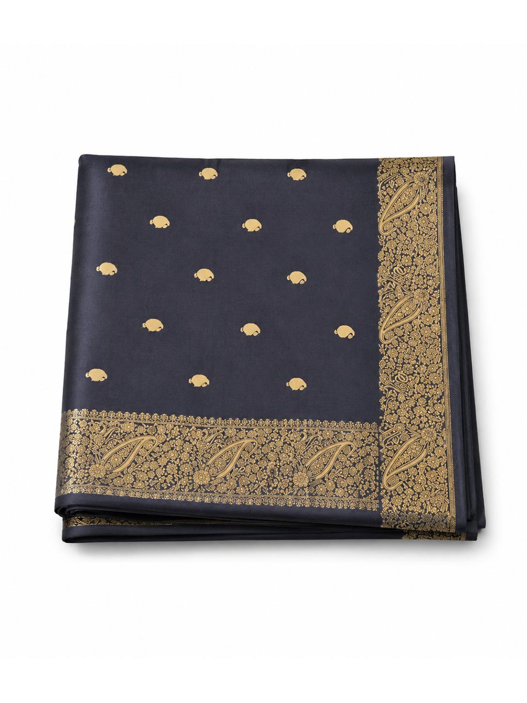 Black Zari-woven Satin Silk Benarasi
