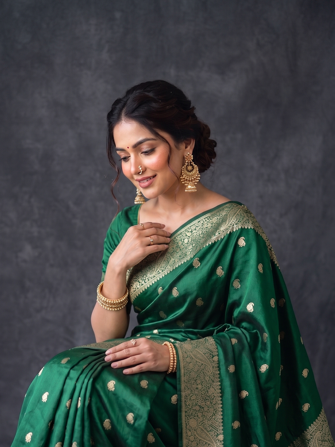 Green Zari-woven Satin Silk Benarasi