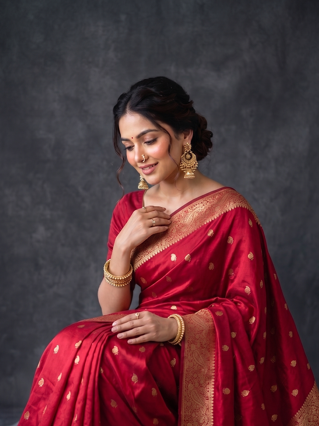Maroon Zari-woven Satin Silk Benarasi