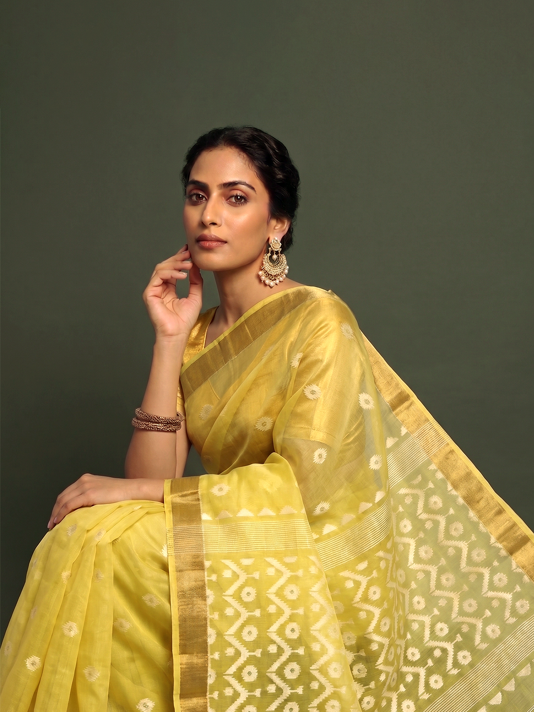 Zari-woven Yellow Bengal Muslin