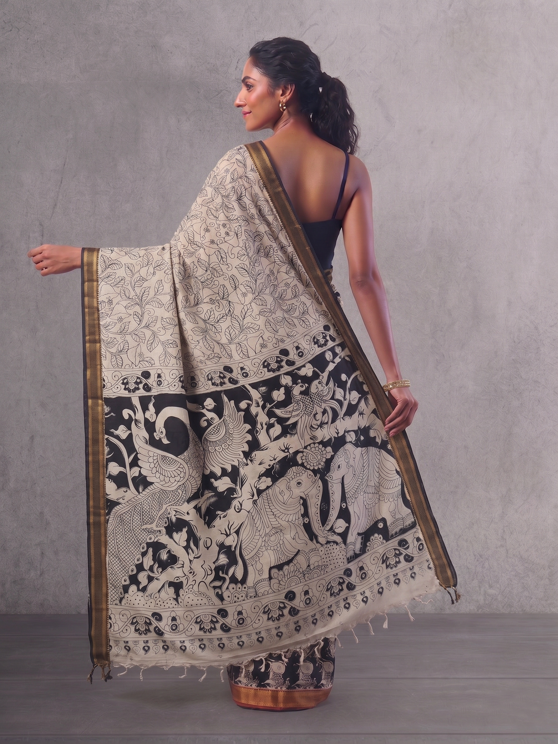 Black & White Bengal Silk Cotton Kalamkari