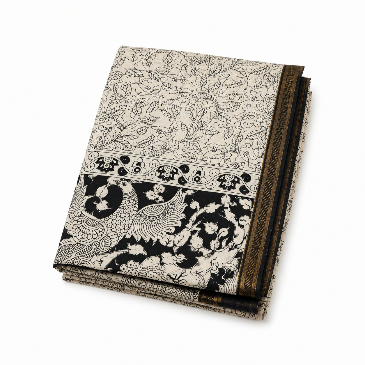 Black & White Bengal Silk Cotton Kalamkari