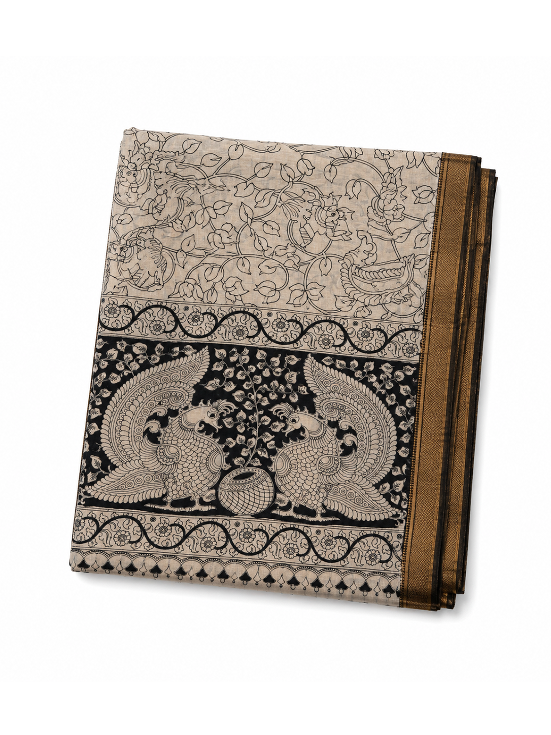 Black & White Bengal Silk Cotton Kalamkari