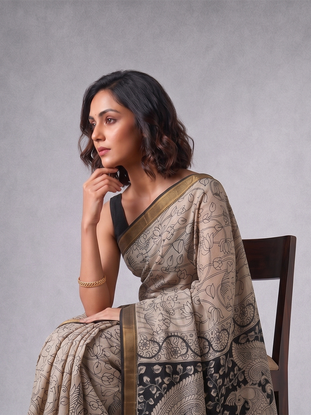 Black & White Bengal Silk Cotton Kalamkari