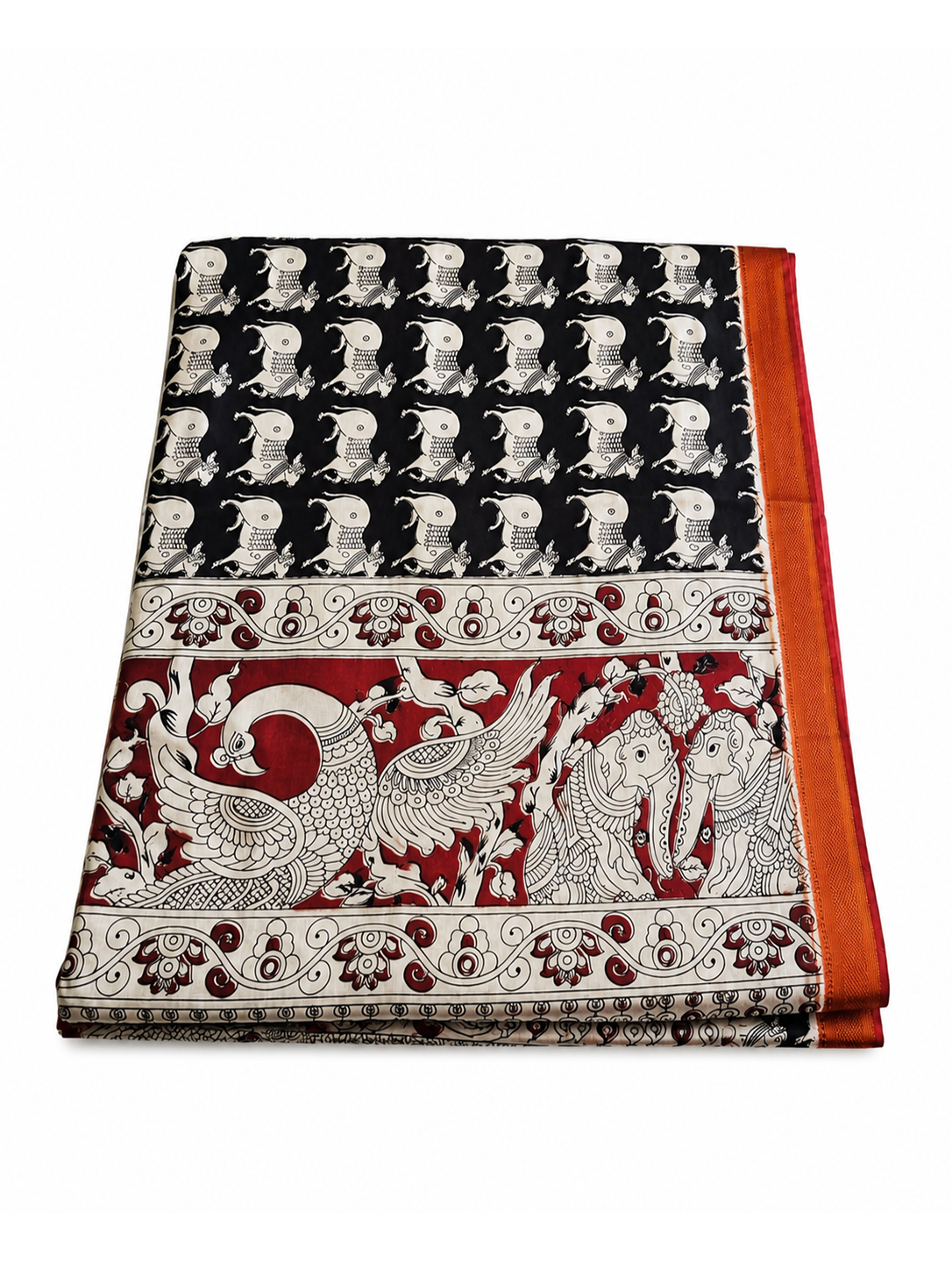 Black & Orange Bengal Silk Cotton Kalamkari