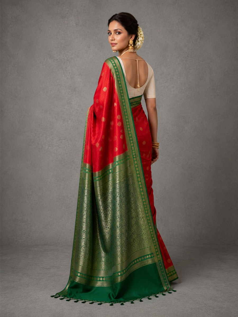 Red Fine Checks Mysore Silk