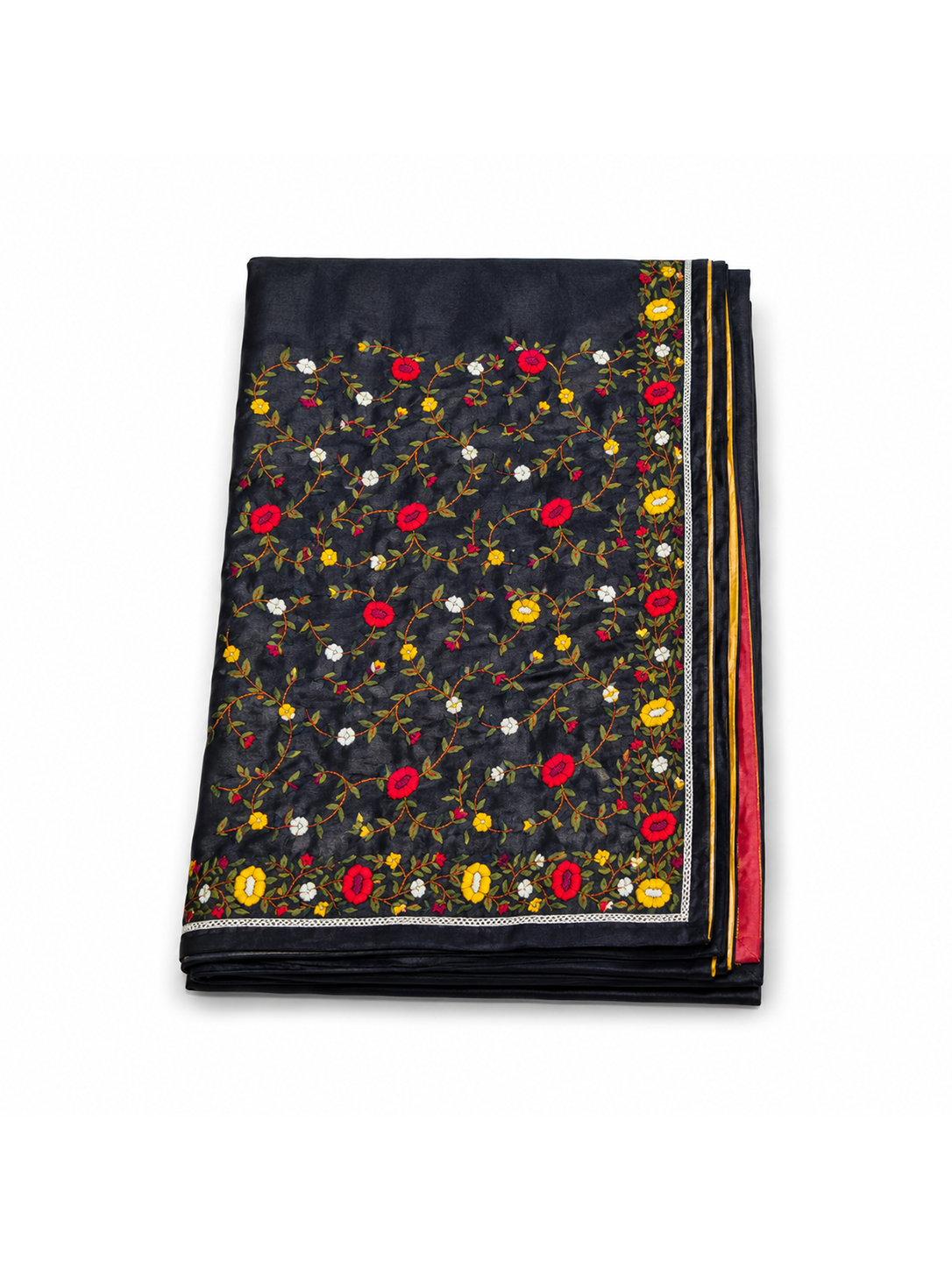 Black with Yellow Hand-woven Embroidery Bengal Tussar Parsi