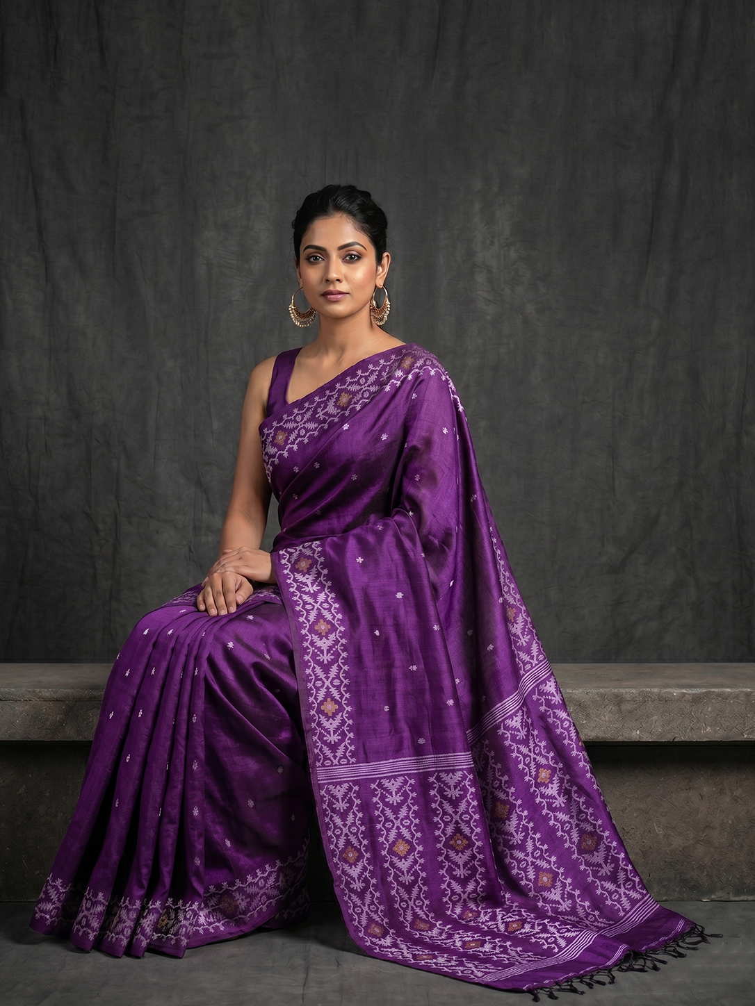 Purple Hand-woven Bengal Tussar Jamdani